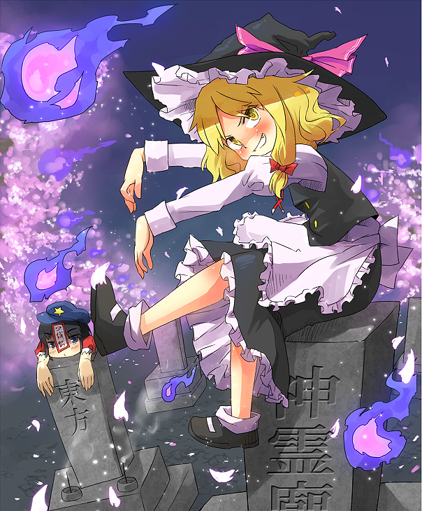 kirisame marisa and miyako yoshika (touhou and 1 more) drawn by taker_(flamestorm)