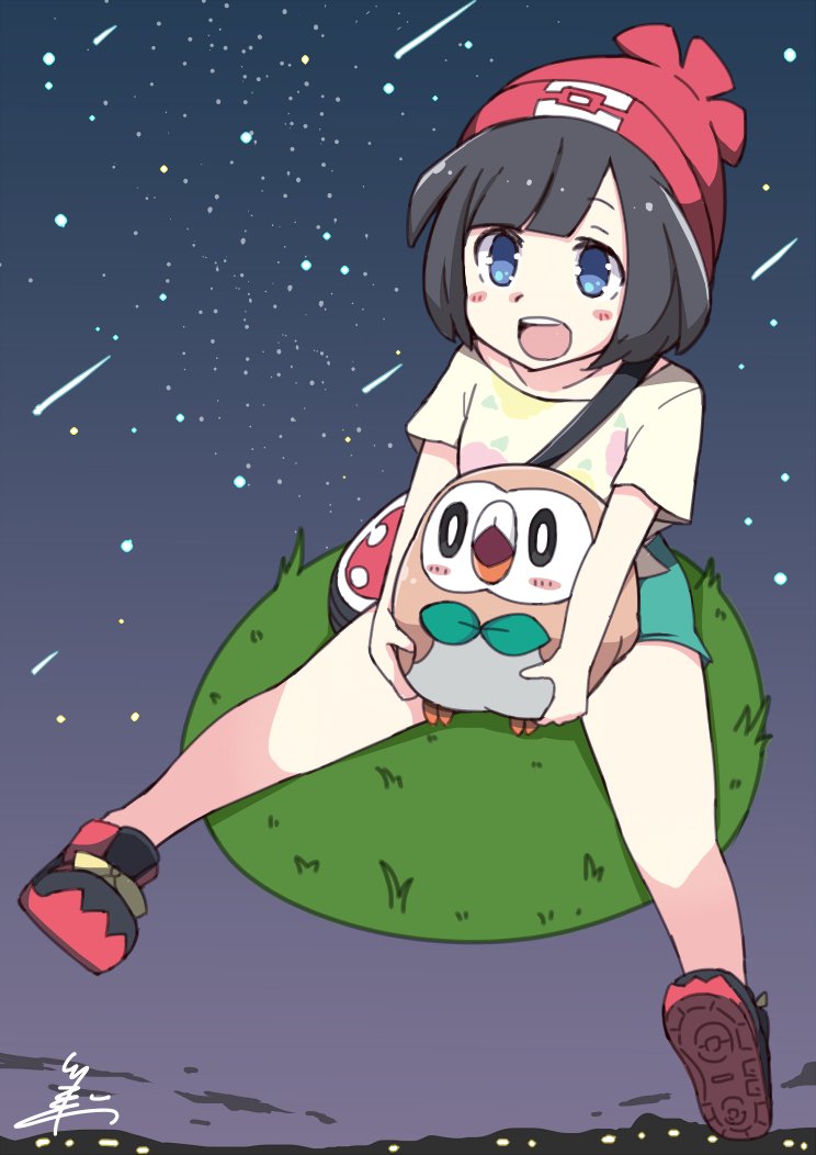 selene and rowlet (pokemon and 1 more) drawn by tsukigi
