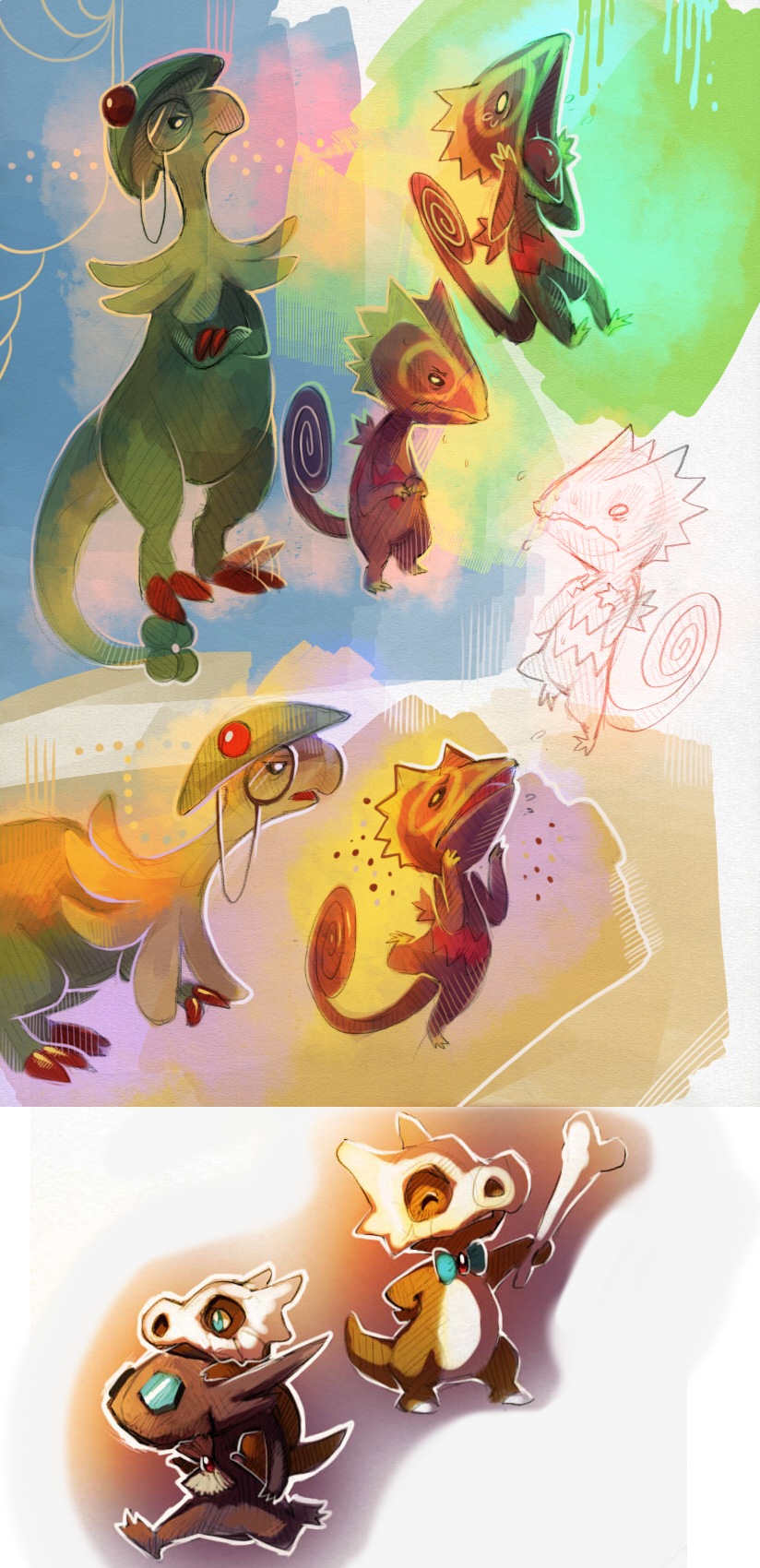 sableye, cubone, breloom, kecleon, purple kecleon, and 3 more (pokemon and 1 more) drawn by glitchedpuppet
