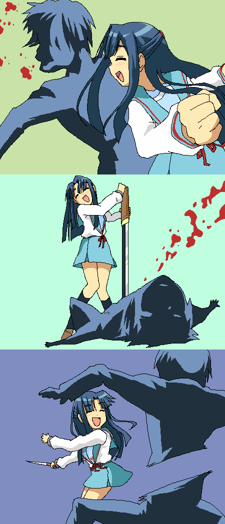 kyon and asakura ryoko (suzumiya haruhi no yuuutsu and 1 more)