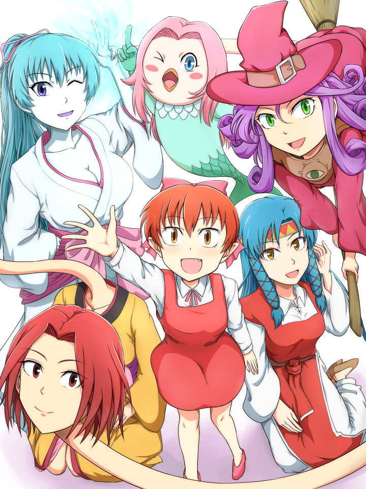 nekomusume, aoi, zanbia, miu, and rokurokubi (gegege no kitarou) drawn by mamiya_myanmar