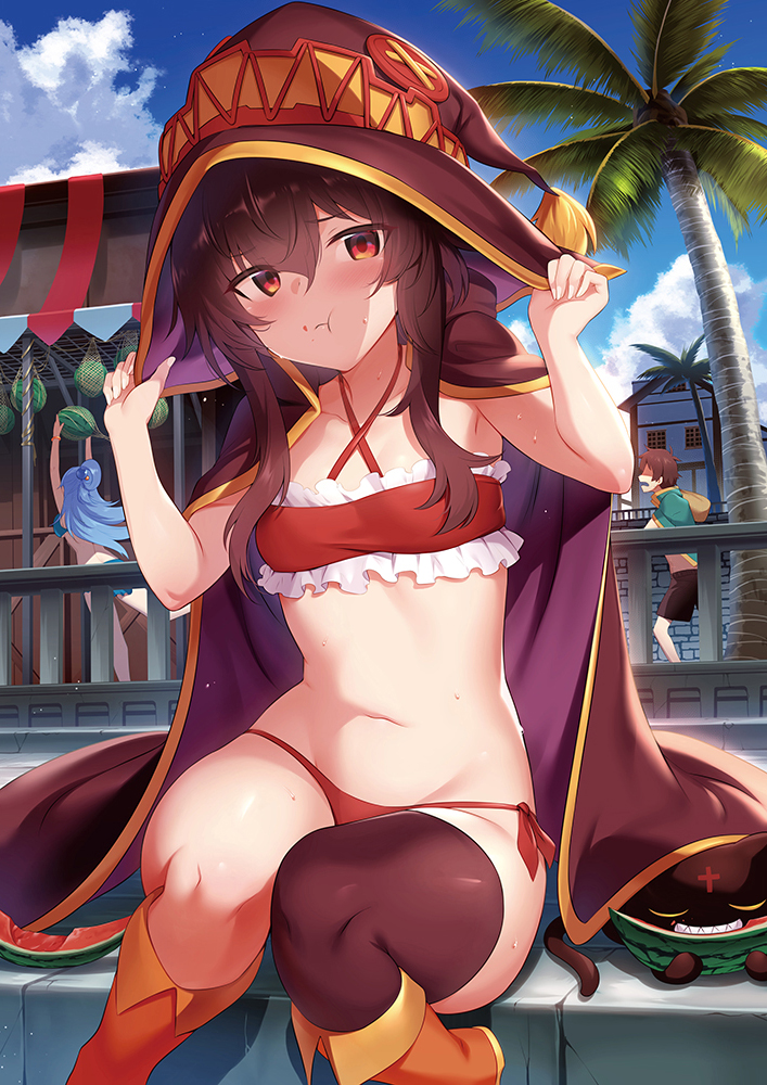 megumin, aqua, satou kazuma, and chomusuke (kono subarashii sekai ni shukufuku wo!) drawn by m-da_s-tarou
