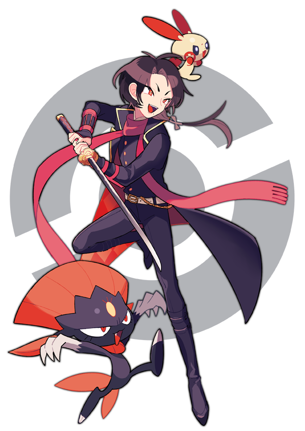 kashuu kiyomitsu, plusle, and weavile (pokemon and 1 more) drawn by 0tk_(ma)