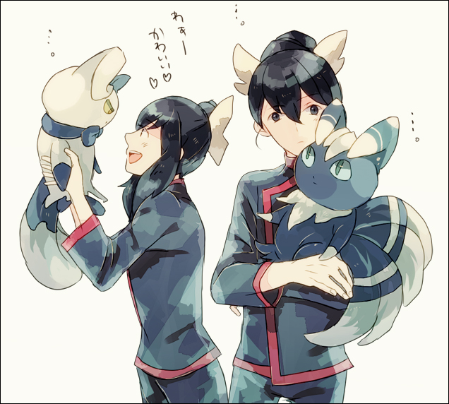 meowstic, liza, and tate (pokemon and 2 more) drawn by okii