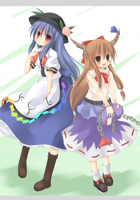 hinanawi tenshi and ibuki suika (touhou) drawn by nami_(cassette)