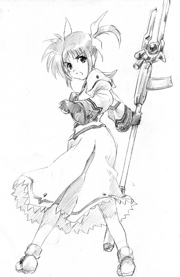 takamachi nanoha and raising heart (lyrical nanoha and 2 more) drawn by henshako