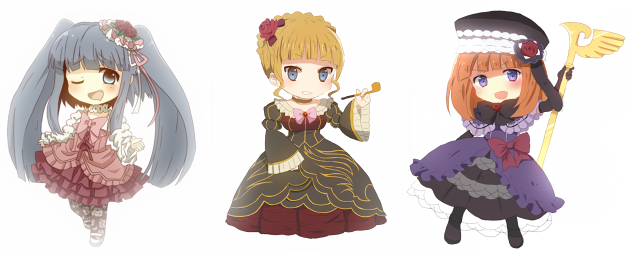 beatrice, furudo erika, and eva beatrice (umineko no naku koro ni) drawn by mari_audio