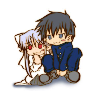 tohno shiki, white len, and nanaya shiki (tsukihime and 1 more) drawn by tententensan