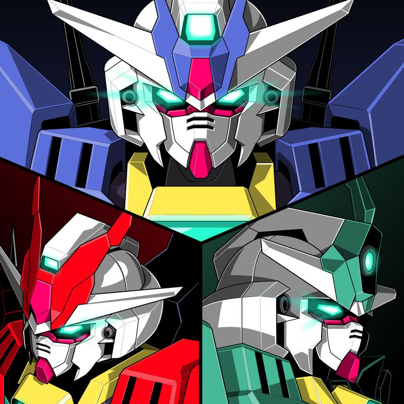 earthree gundam, marsfour gundam, and veetwo gundam (gundam and 2 more) drawn by xiphias_(mmi-m15e)