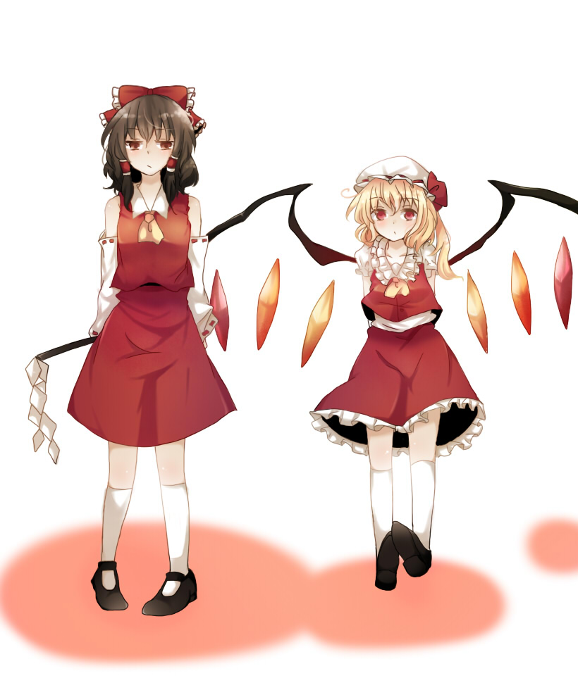 hakurei reimu and flandre scarlet (touhou) drawn by shironeko_(dondonmi)