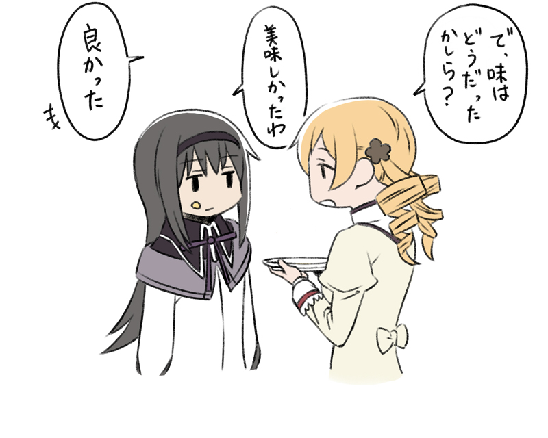 akemi homura and tomoe mami (mahou shoujo madoka magica) drawn by oda_takayuki