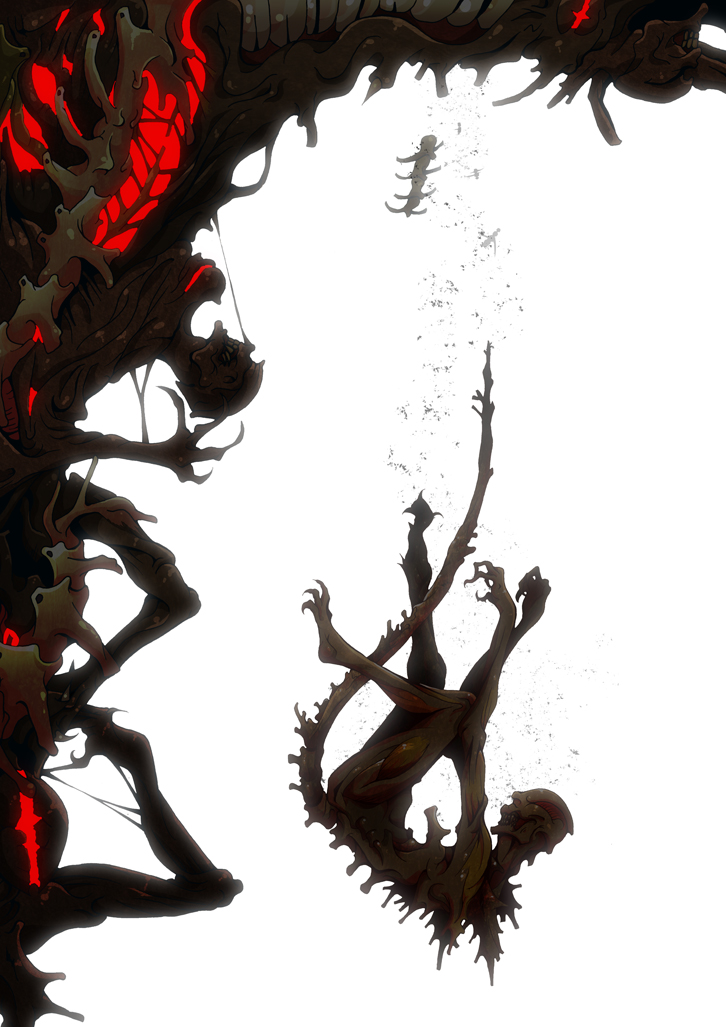 godzilla and godzilla's tail crawling with creatures (godzilla and 1 more) drawn by d_b_n_ti