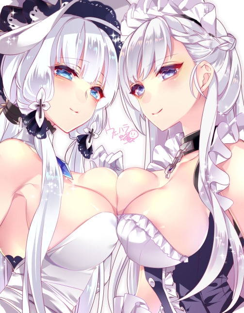 belfast and illustrious (azur lane) drawn by uehara_hachi