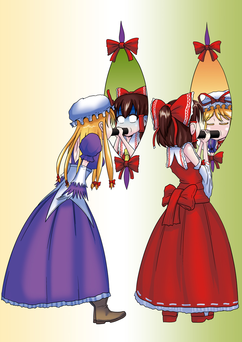 hakurei reimu and yakumo yukari (touhou) drawn by hasutani_taki