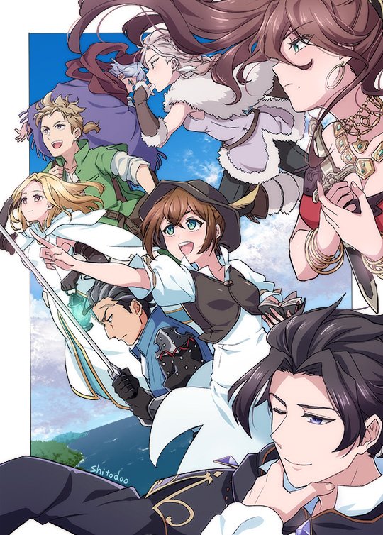 therion, tressa colzione, ophilia clement, primrose azelhart, cyrus albright, and 3 more (octopath traveler and 1 more) drawn by shitodoo