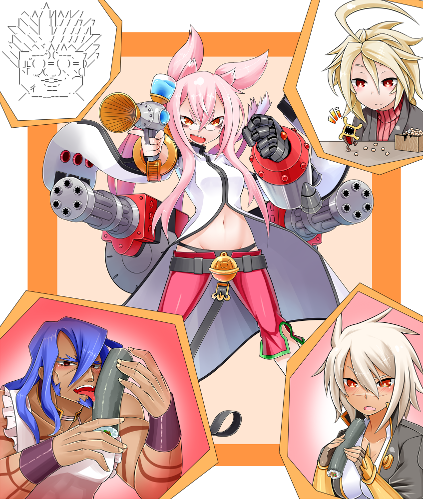 lambda-11, kokonoe, bullet, arakune, iron tager, and 1 more (blazblue and 1 more) drawn by kuroshiro_(ms-2420)