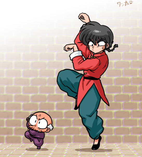 saotome ranma and happosai (ranma 1/2) drawn by wanta_(futoshi)