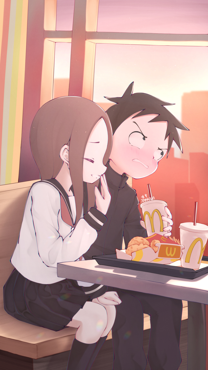 takagi-san and nishikata (mcdonald's and 1 more) drawn by xarkuwn