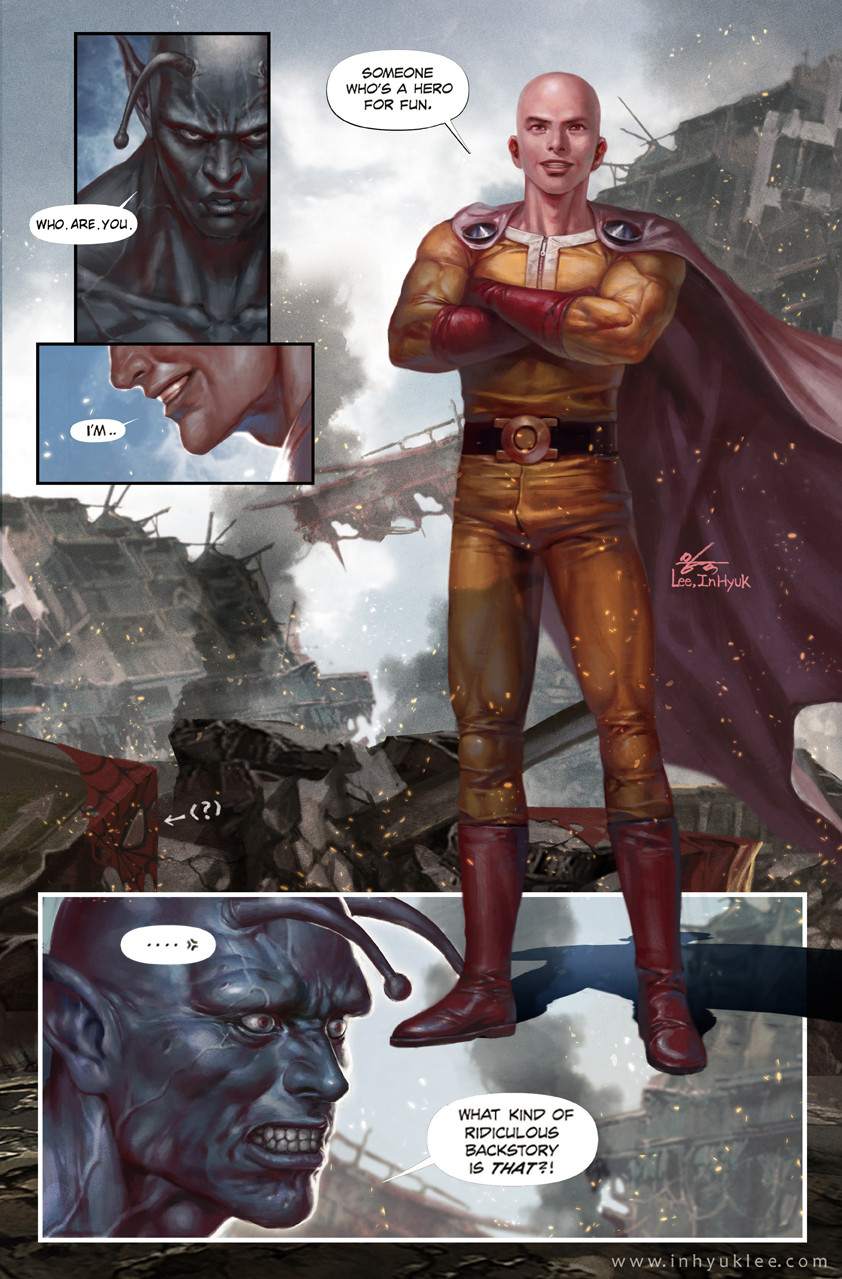 saitama, spider-man, and vaccine man (marvel and 2 more) drawn by in-hyuk_lee