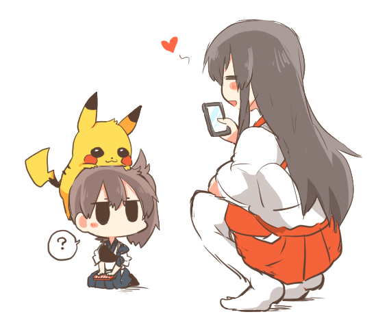 kaga, pikachu, and akagi (kantai collection and 2 more) drawn by rebecca_(keinelove)