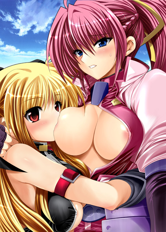 fate testarossa and signum (lyrical nanoha and 3 more) drawn by shinano_yura