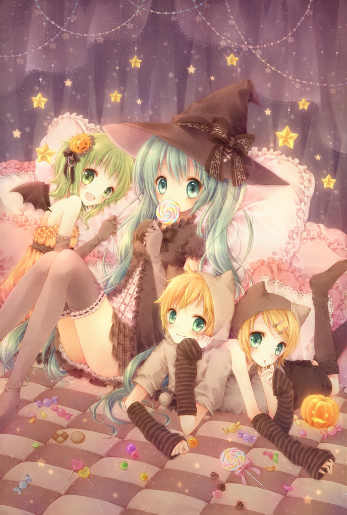 hatsune miku, kagamine rin, kagamine len, and gumi (vocaloid) drawn by hoshisaki_yume