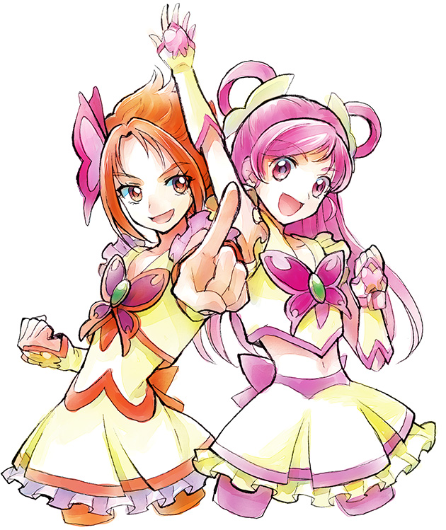 yumehara nozomi, cure dream, natsuki rin, and cure rouge (precure and 1 more) drawn by kurochiroko