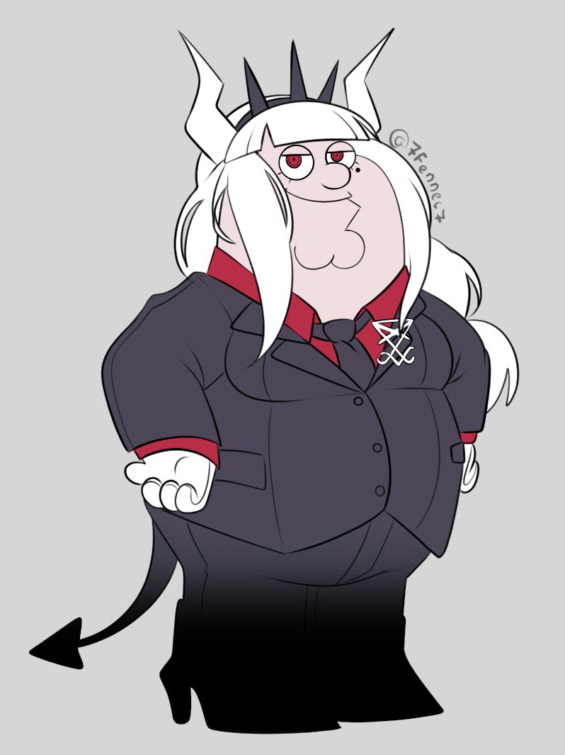 lucifer and peter griffin (helltaker and 1 more) drawn by 7fennec7