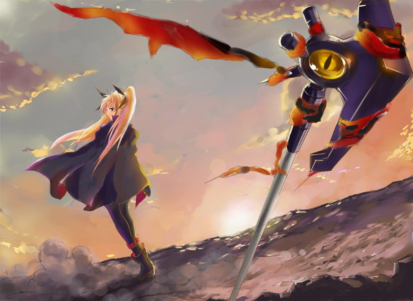 fate testarossa and bardiche (lyrical nanoha and 1 more) drawn by firelain