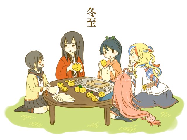 akagi, fubuki, houshou, uzuki, fubuki kai ni, and 1 more (kantai collection) drawn by jyako_(bara-myu)