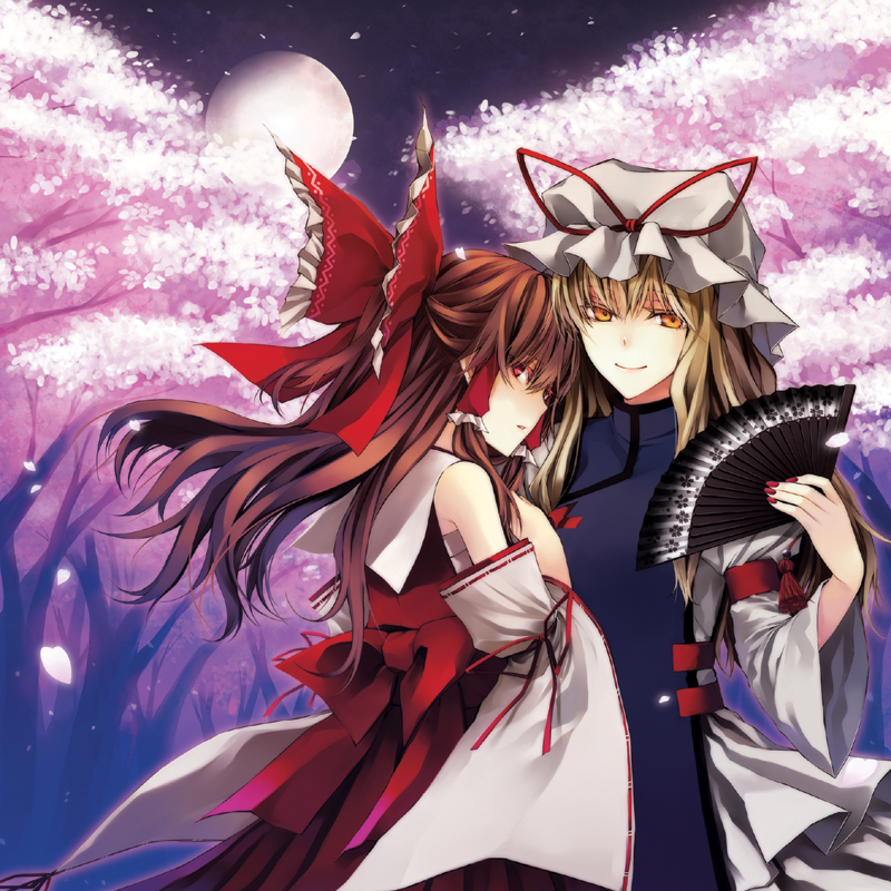 hakurei reimu and yakumo yukari (touhou) drawn by shiren_(monochrome_structure)