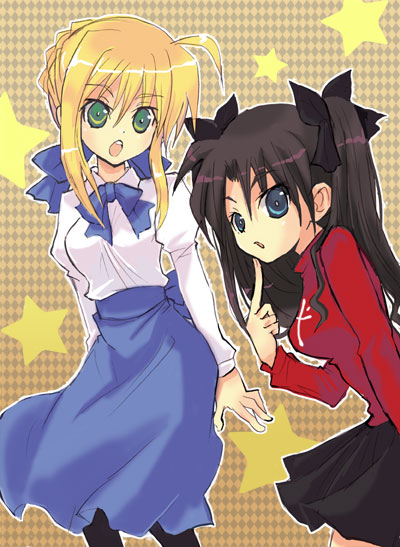 artoria pendragon, saber, and tohsaka rin (fate and 1 more) drawn by girotin_ginza
