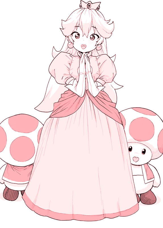 princess peach and toad (mario) drawn by ponsuke_(pon00000)