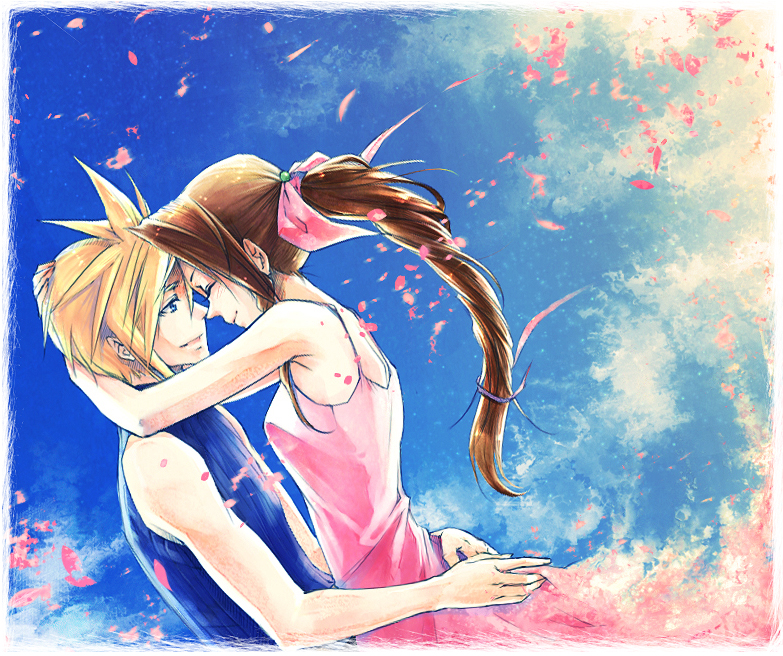 cloud strife and aerith gainsborough (final fantasy and 1 more) drawn by kieta