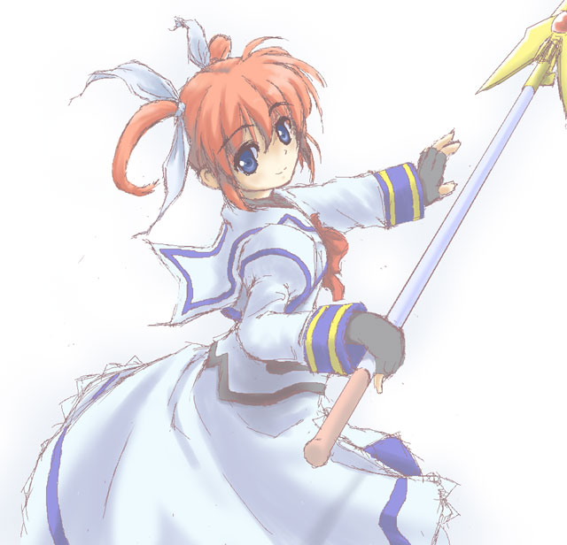 takamachi nanoha and raising heart (lyrical nanoha and 2 more) drawn by satou_takeshi