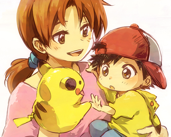 pikachu, ash ketchum, and delia ketchum (pokemon) drawn by nuriko-kun