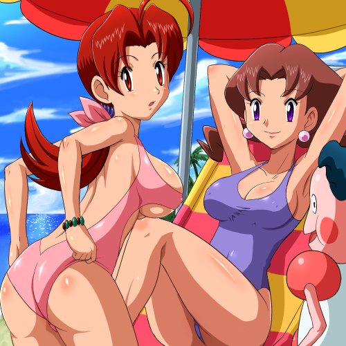 delia ketchum, mr. mime, and caroline (pokemon and 1 more) drawn by pokemoa
