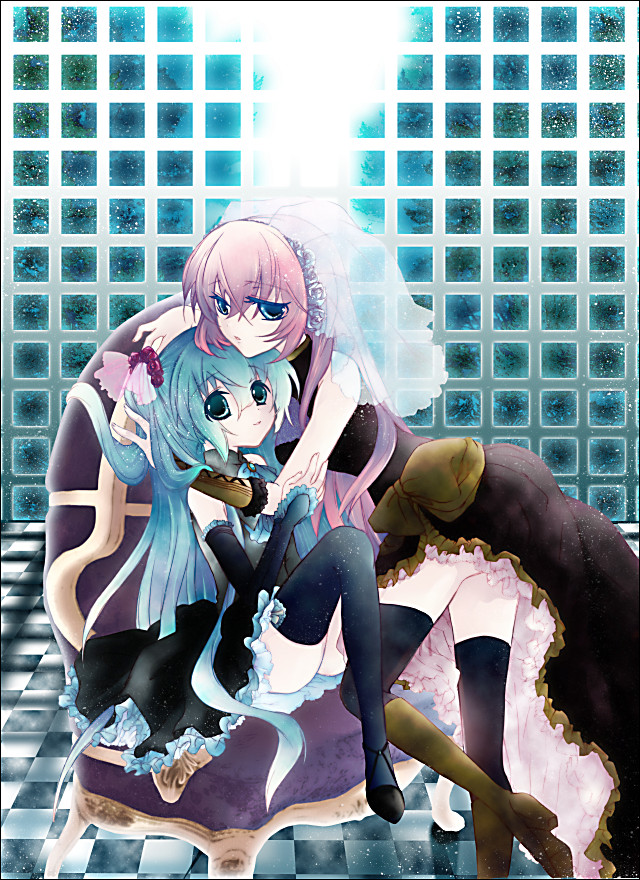hatsune miku and megurine luka (vocaloid) drawn by mesubuta