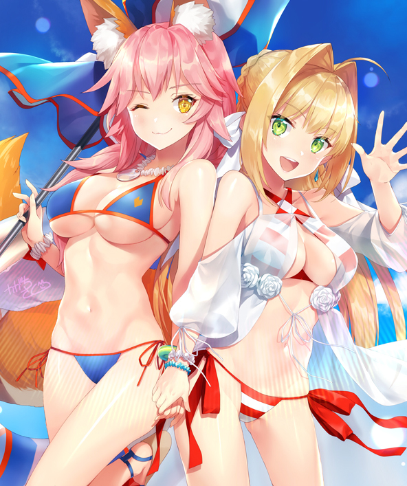 tamamo, nero claudius, and tamamo no mae (fate and 2 more) drawn by kagachi_saku