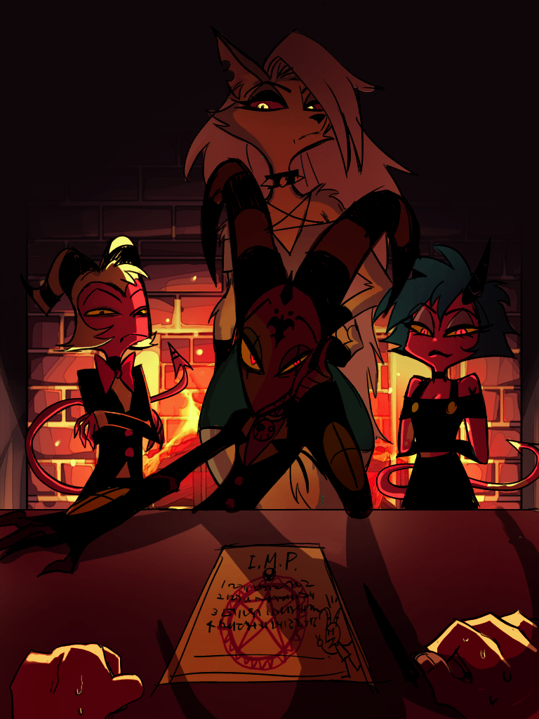 loona, blitzo, moxxie, and millie (helluva boss) drawn by vxtu7432