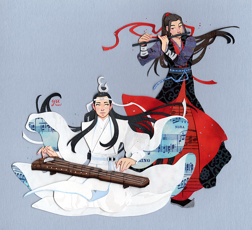 wei wuxian, lan wangji, sean xiao, and wang yibo (modao zushi and 1 more) drawn by yutaan