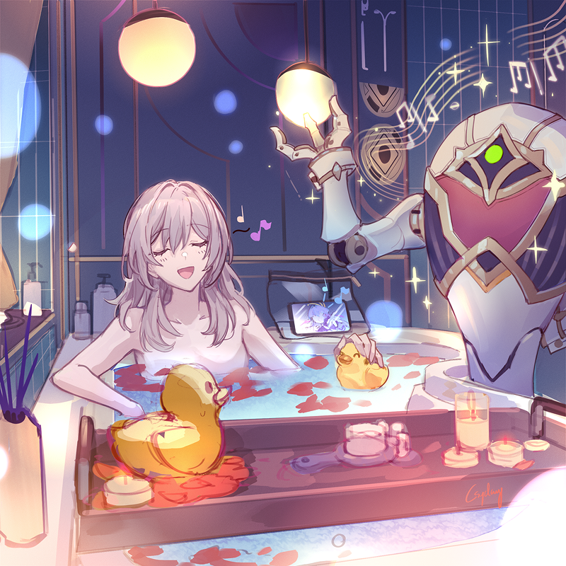 trailblazer, stelle, robin, and shush (honkai and 1 more) drawn by csyday