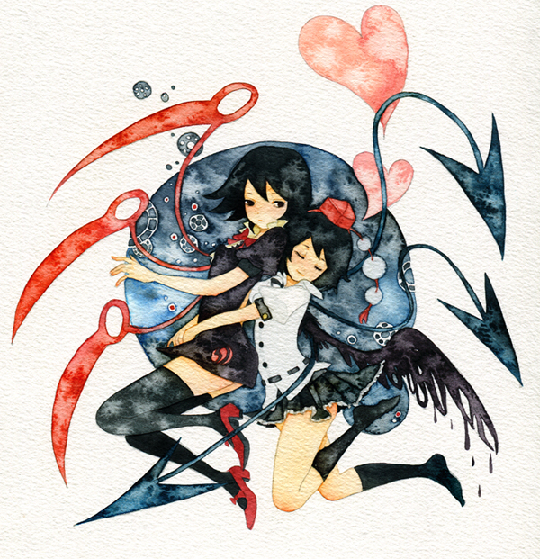 shameimaru aya and houjuu nue (touhou) drawn by pinkxxxna