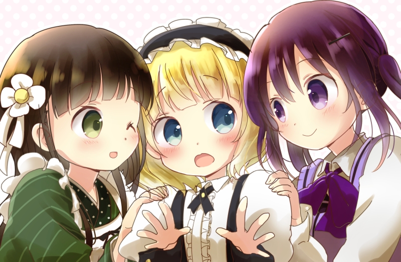 kirima syaro, tedeza rize, and ujimatsu chiya (gochuumon wa usagi desu ka?) drawn by katamari_(haruumi00)