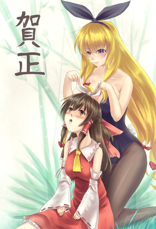 hakurei reimu and yakumo yukari (touhou) drawn by ryo_(sora-ryu)