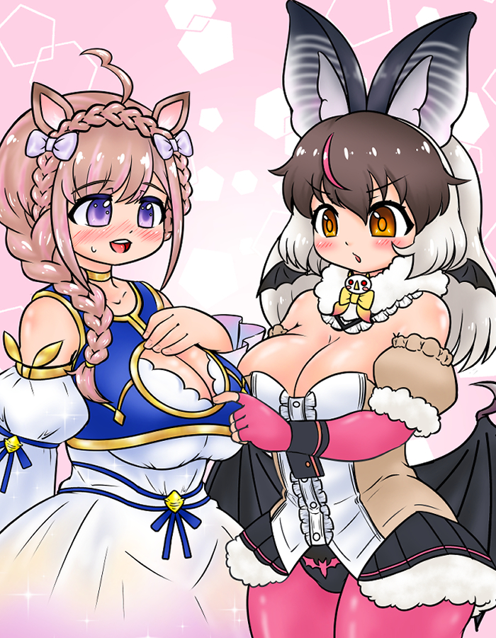 brown long-eared bat and memori tsumugi (kemono friends and 2 more) drawn by edamamezooooo