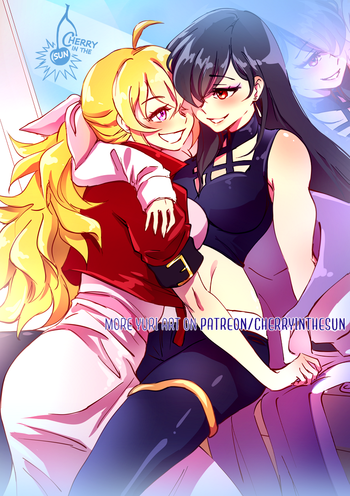 tifa lockhart, aerith gainsborough, yang xiao long, and blake belladonna (final fantasy and 2 more) drawn by cherry_in_the_sun