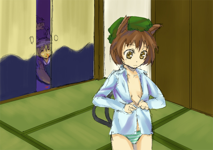 yakumo yukari, yakumo ran, and chen (touhou) drawn by kokonoe_shuu