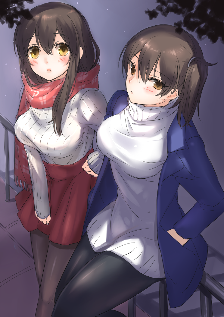 kaga and akagi (kantai collection) drawn by fukuroumori