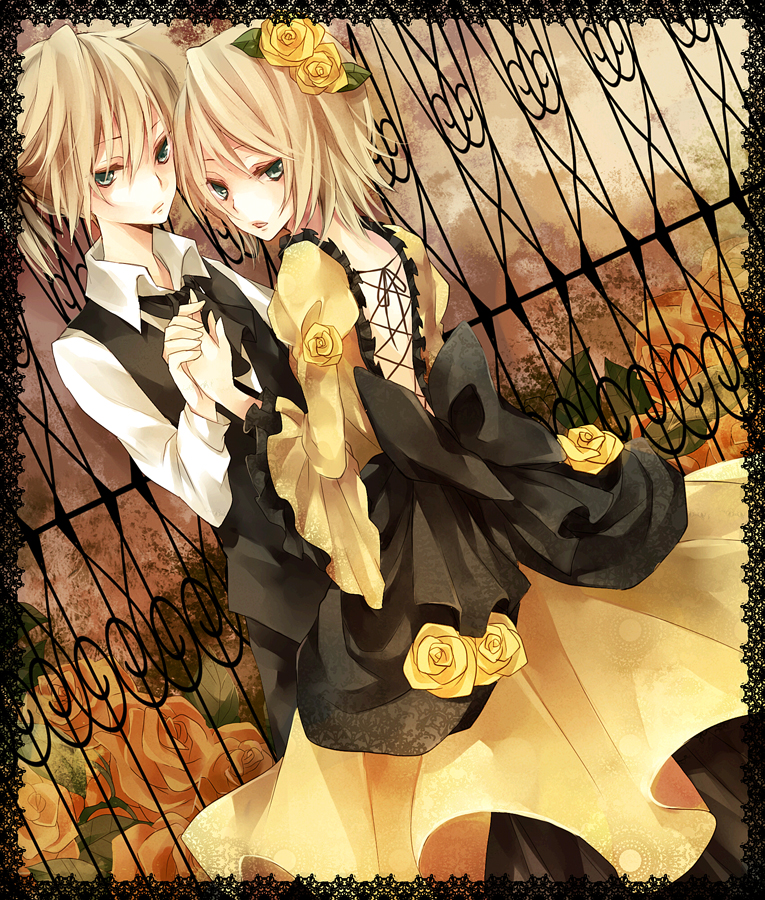 kagamine rin, kagamine len, riliane lucifen d'autriche, and allen avadonia (vocaloid and 2 more) drawn by yuzuki_karu
